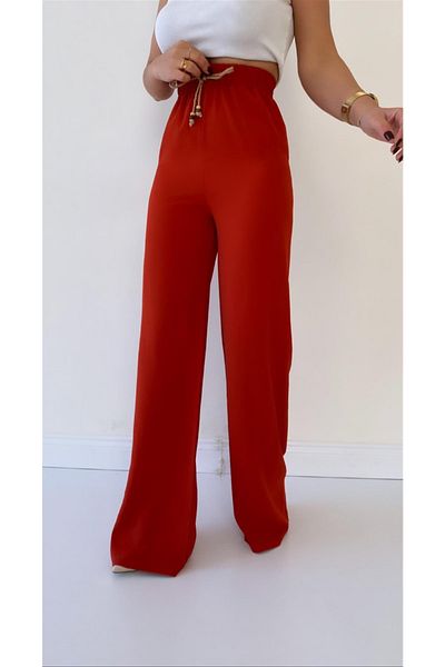 SEDA FİDAN Ayrobin Linen Brick Colored Comfortable Trousers