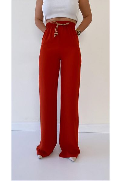 SEDA FİDAN Ayrobin Linen Brick Colored Comfortable Trousers