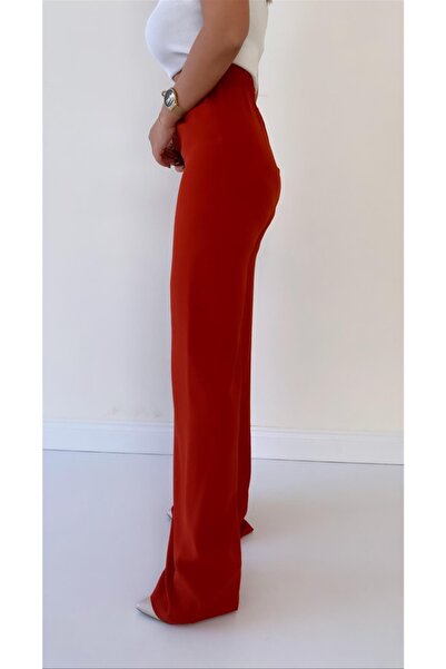 SEDA FİDAN Ayrobin Keten Rahat Pantolon Kiremit