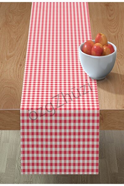 perlina home Masa Şıklığı Ekose Kırmızı Runner 45x140 Cm