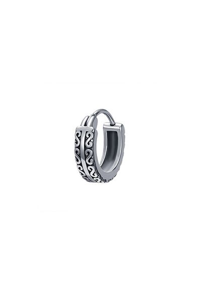Viking Tribal Patterned Hoop Snap 316l Men's Steel Earrings