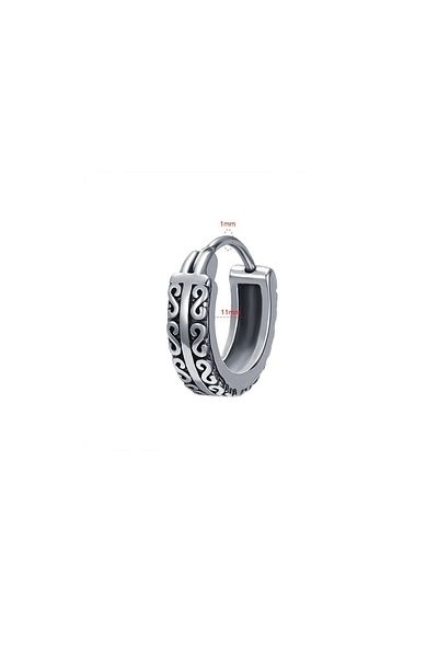 Viking Tribal Patterned Hoop Snap 316l Men's Steel Earrings
