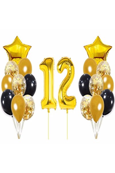 Mini Parti Mini Party Store Siyah Gold Balon Set 12 Yaş