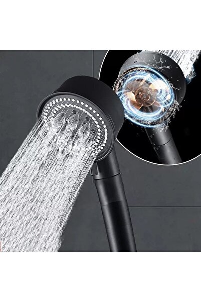 FİYU TEDARİK Turbo Fan Pervaneli 5 Fonksiyonlu Su Tasarruflu Duş Başlığı | Pervaneli Turbo El Duşu Siyah