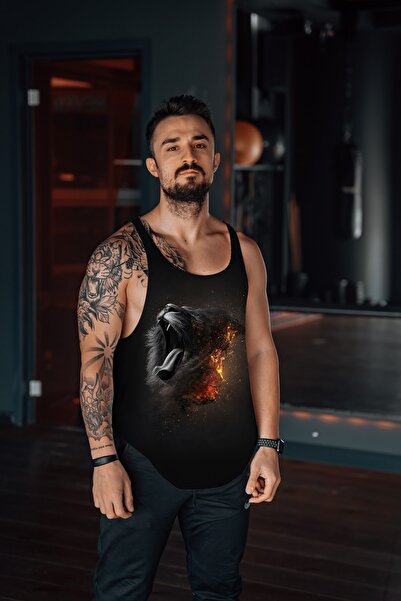 Freeyez Fire Lion Gym Fitness Tank Top Sporcu Atleti