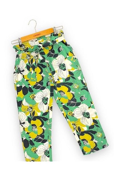 Çikoby Girl's Floral Patterned Woven Trousers