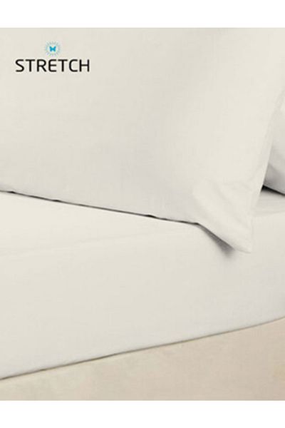 STRETCH King Size Double Classic Bed Sheet - Cream 200x200 Cm