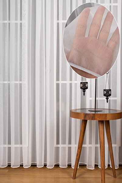 UTKUM EV TEKSTİL ÜRÜNLERİ Hafif Keten Armür Düz Tül Perde 1/3 Sık Pile