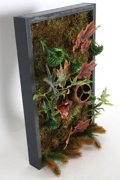 Yapay Çiçek Deposu Pictură de perete cu plante artificiale pe panou din lemn Hazan Series 35 Cm X 55 Cm