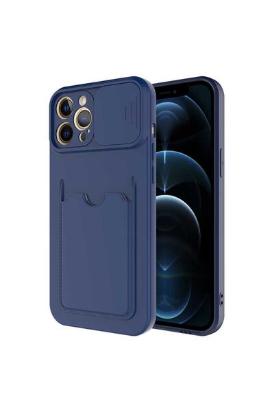 ZM STORE Apple Iphone 12 Pro Kılıf Kartlık Bölmeli Sürgülü Kamera Korumalı Kapak