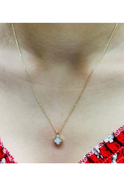 Hakan Güler Kuyumculuk 14 Ayar Beyaz Yonca Kolye Ucu Ve Zinciri