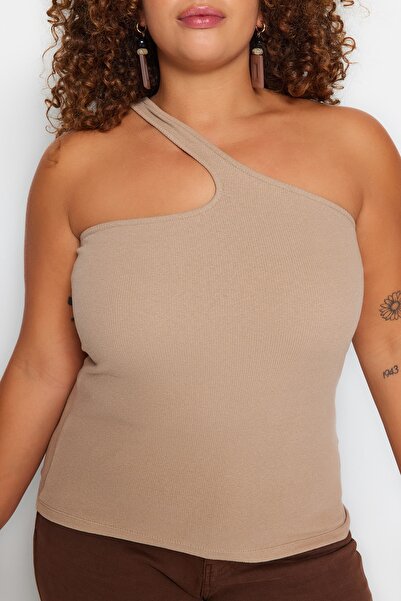 Trendyol Curve Βιζόν Basic Corded πλεκτό ασύμμετρο κάτω πουκάμισο TBBSS23CV00002