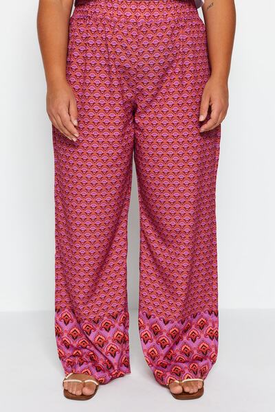 Trendyol Curve Multicolored Patterned Wide Leg Satin Woven Trousers TBBSS23AR00000