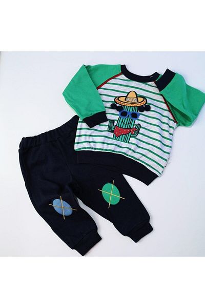 Necix's 2-Piece Green Cactus Set 3-6 Months Baby Outfit Pompom Cactus Baby Set 100% Cotton Set
