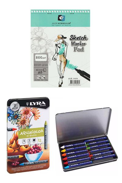 GLANCE Alex Sketch Marker Notebook 200gr A5 40yp Spiral Lyra Aquacolor Pastel Paint 12 Colors