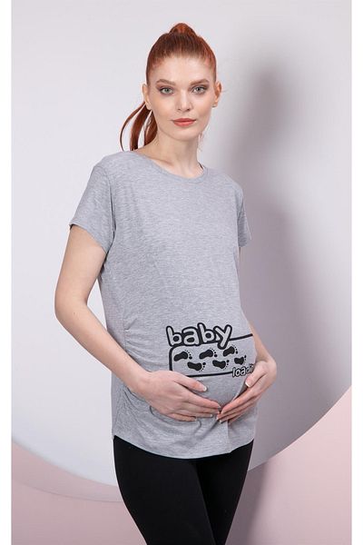Görsin Hamile See&sin Baby Loading Printed Gray Maternity T-Shirt