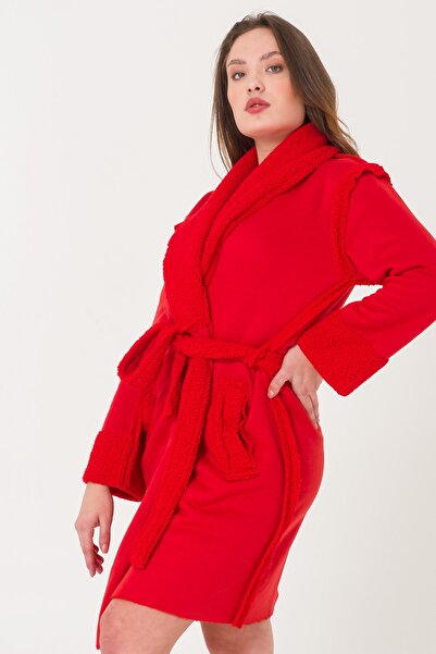 Miespiga Sherpa Faux Wool Teddy Plush Women's Red Dressing Gown