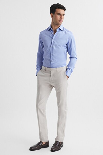 alenmeza Erkek Mavi %100 Pamuk Saten Non-ıron Ütü Istemeyen Casual Cepsiz Modern Fit Gömlek