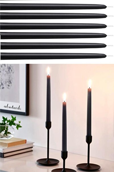 abnturk Mat Siyah 6 Adet 25cm Uzun Şamdan Mumu Şık Tasarımı Ile Kaliteli Akma...