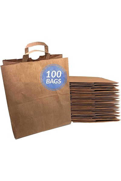BossPack Kraft Paper Bag (33x20x33 Cm) Flat Flat Handle Paper Bag (100 Pieces) Paper Bag
