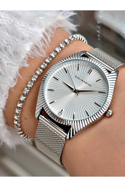 Navimarine Silver Color Steel Strap Women's Wristwatch + Bracelet Gift