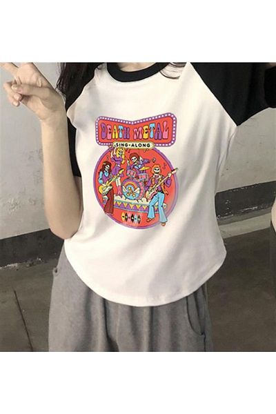 Touz Tricou oversize unisex alb cu mâneci raglan cu imprimeu Eysa Death Metal