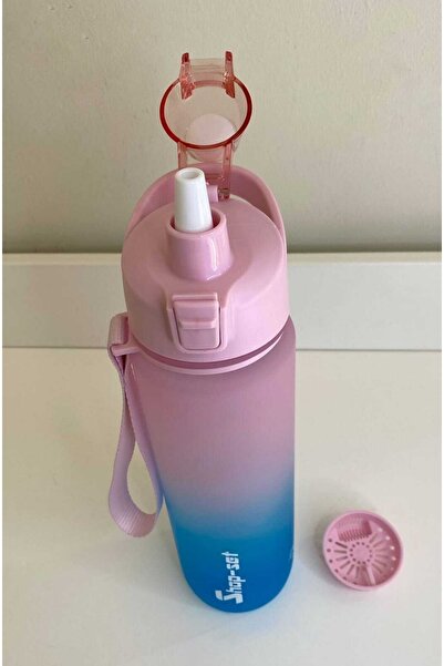 Shop-set 1000 Ml Pipetli Ve Süzgeçli Tritan Motivasyonlu Su Matarası Çift Renk Softtouch