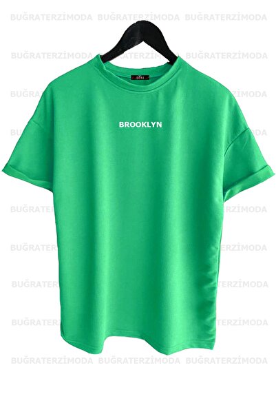 Buğraterzimoda Brooklyn Printed Unisex Saks Μπλε-Πράσινο-Μπλε (μεγάλη εφαρμογή) Πακέτο T-Shirt 3 τεμαχίων