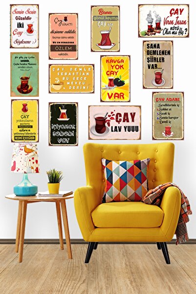 TRENDPOSTER Çay Temalı 12 Parça Ahşap Mdf Tablo