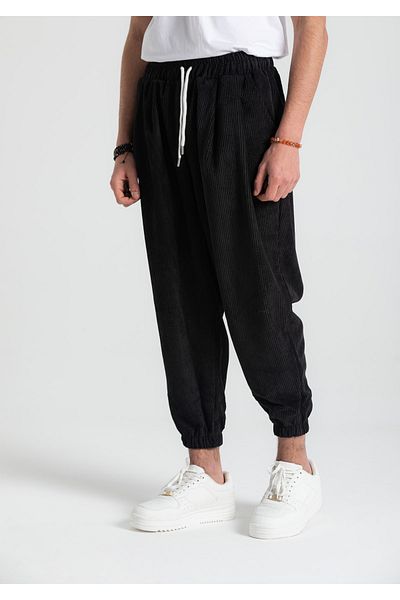 RUBYSTARS Black Velvet Oversize Jogger Pants with Elastic Waist and Legs