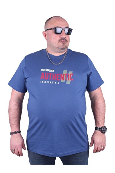 Starbattal Large Size Men's Printed T-Shirt Authentic 23134 Indigo