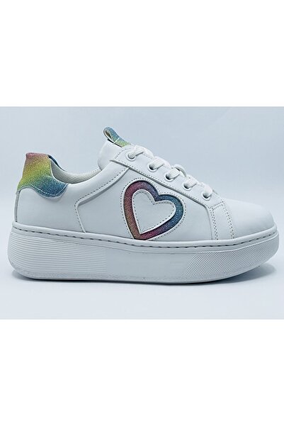 HAPPY WALK Thick Sole Lace-Up White Heart Detailed Girl's Casual Shoes
