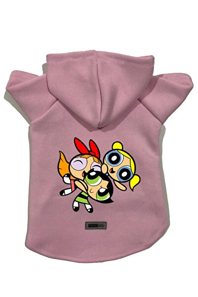 Monopetz سويت شيرت من الصوف بغطاء للرأس ملابس للكلاب والقطط - بنات منتفخة باللون الوردي - مقاس M