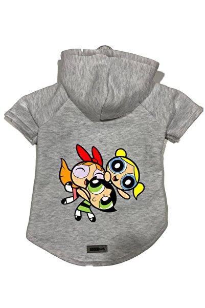 Monopetz سويت شيرت من الصوف بغطاء للرأس ملابس للكلاب والقطط - رمادي Power Puf...