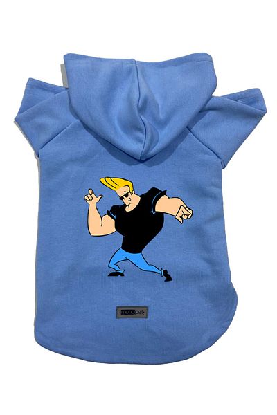 Monopetz Blue Johny Bravo - Size S Hooded Fleece Sweatshirt, Dog and Cat Print Outfit & Dress