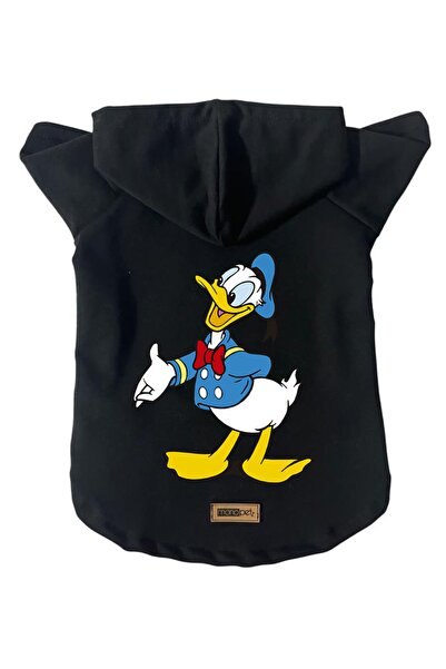 Monopetz سويت شيرت من الصوف بغطاء للرأس للكلاب والقطط - أسود دونالد - مقاس L