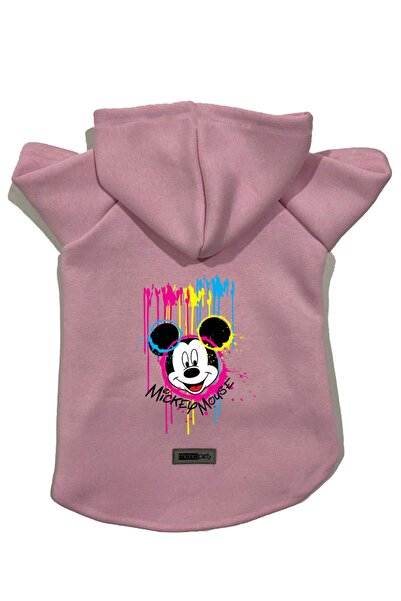 Monopetz Pink Mickey Mouse Print Hooded Fleece Sweatshirt - Dog & Cat Outfit ...