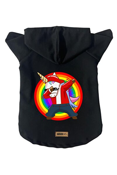 Monopetz سويت شيرت من الصوف الأسود بنمط وحيد القرن - هوديي، ملابس للكلاب والق...