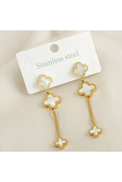 Gold Çiçek Sedef Lüks Çelik Küpe