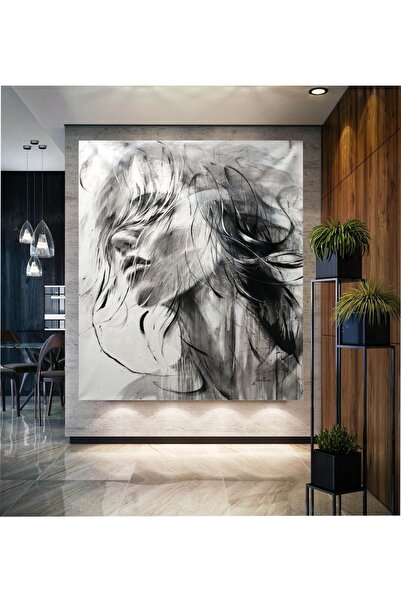 HDART Soyut Siyah Beyaz Dağınık Saçlı Kadın Kanvas Tablo Tablosu Tabloları Mo...