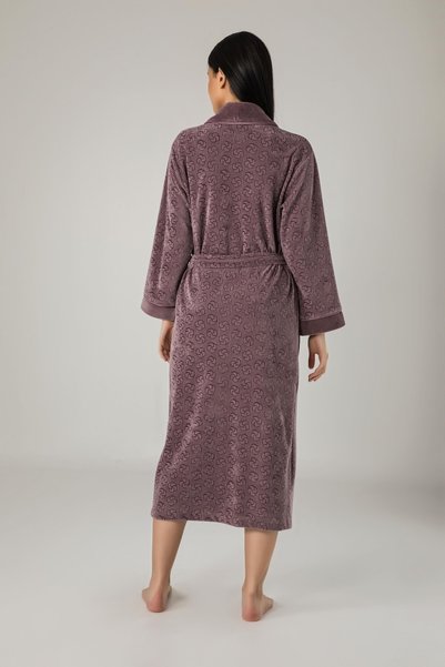 Nuşa Uzun Şalyaka Jakarlı Bambu Cotton Sabahlık