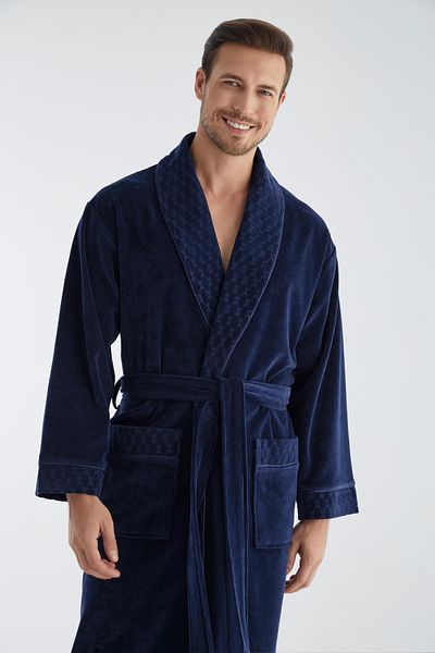 Nuşa Ανδρική ρόμπα με μοτίβο μπακλαβά Niki Velvet Bamboo Cotton