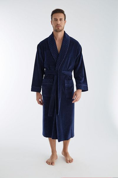 Nuşa Ανδρική ρόμπα με μοτίβο μπακλαβά Niki Velvet Bamboo Cotton