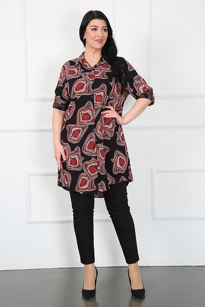 By Alba Collection Women's Pomegranate Flower Cotton Viscose Patterned Large Size Tunic