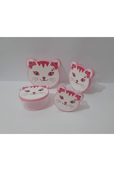 renkli çiçekler Storage Container 4 Pieces Plastic Cute Cat Pattern Storage Container with Lid