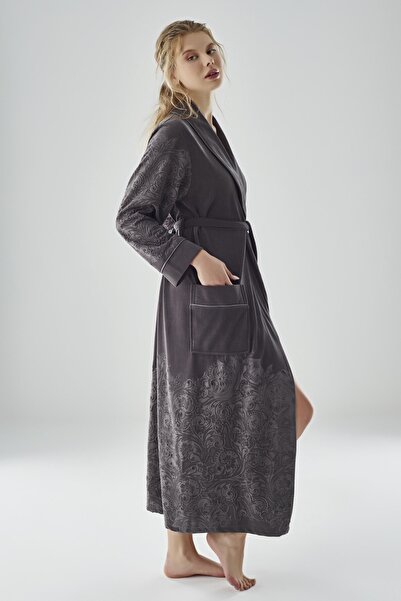 Nuşa Niki Velvet Bamboo Cotton Dressing Gown with Jacquard Skirt