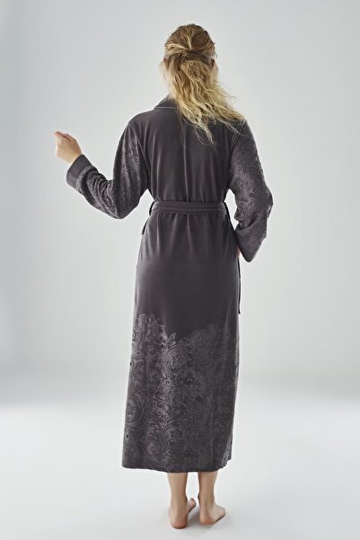 Nuşa Niki Velvet Bamboo Cotton Dressing Gown with Jacquard Skirt