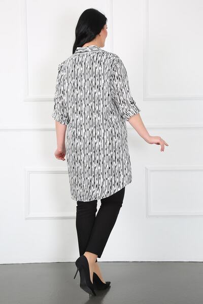 By Alba Collection Women's White Cotton Viscose Column Pattern Large Size Tunic