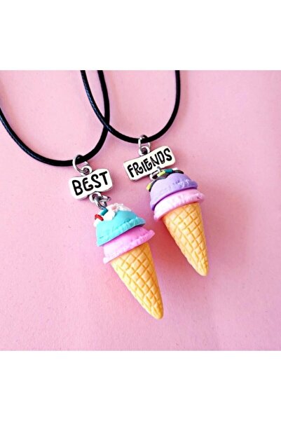 AlpCollection Külah Dondurma Best Friends Bff 2li Çift Suni Deri Ipli Kolye