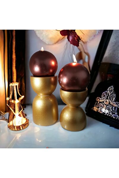 Vera Hediyelik Eşya 2'li Dekoratif Mumluk Şamdan Ahşap Gold Bohem Gürgen Kayı...